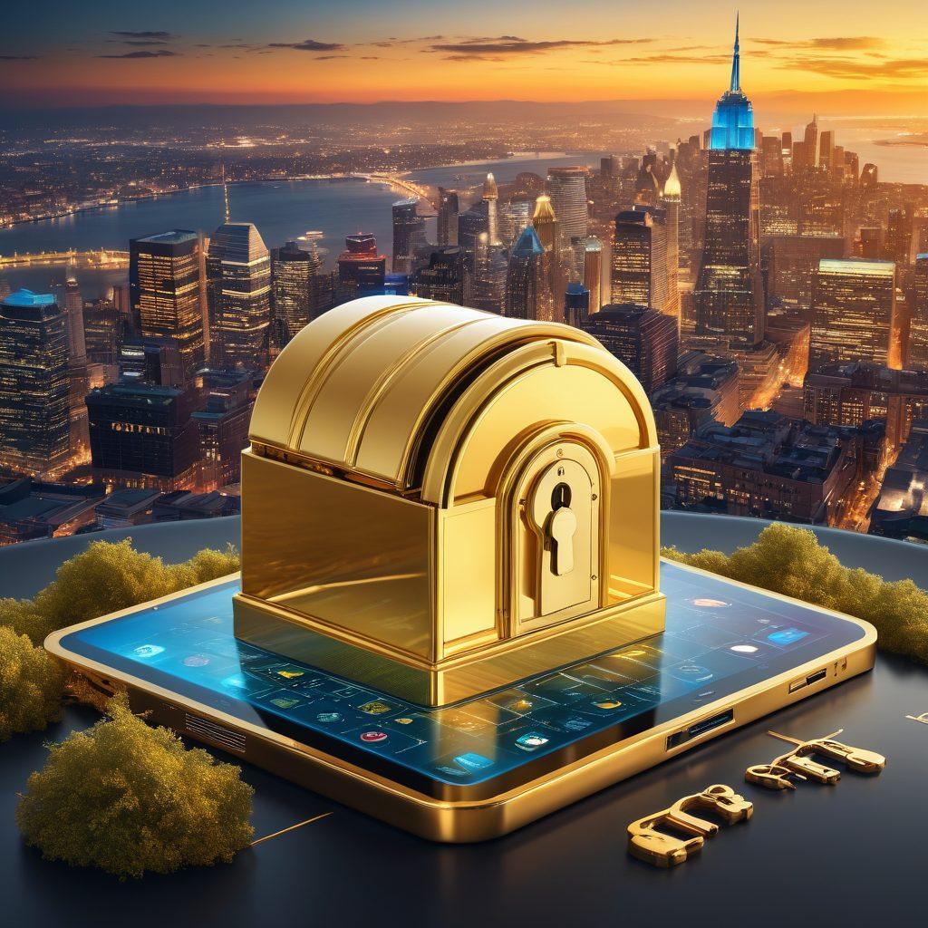 A digital landscape illustrating a luxurious online platform, featuring a vibrant key unlocking a golden vault filled with premium hosting solutions. Surrounding the vault, abstract icons represent website development, security, and performance enhancement. The background showcases a sleek city skyline to symbolize an elevated online presence. super-realistic. vibrant colors. futuristic design.